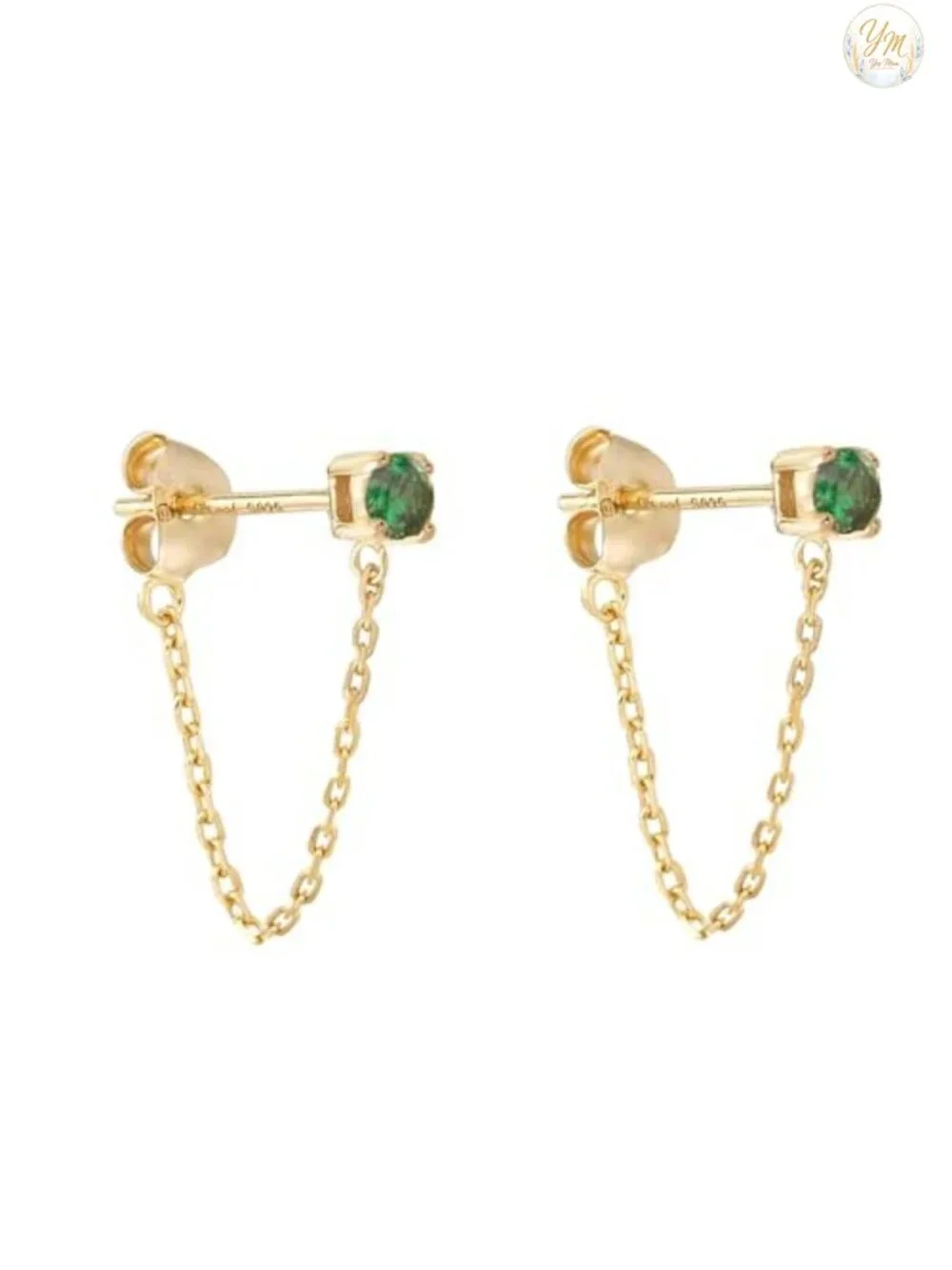 Sterling Silver 18K Gold Plated Cubic Zirconia Chain Drop Dangle Earrings